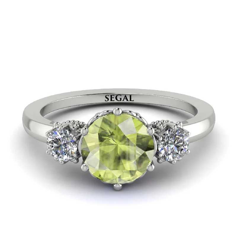 Classic 3 Stone Peridot Engagement Ring - Sofia No. 703