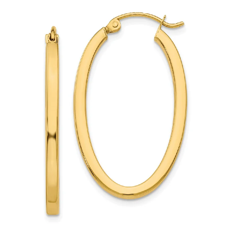 Statement Pendant Earrings-2mm x 29mm 14k Yellow Gold Square Tube Oval Hoop Earrings