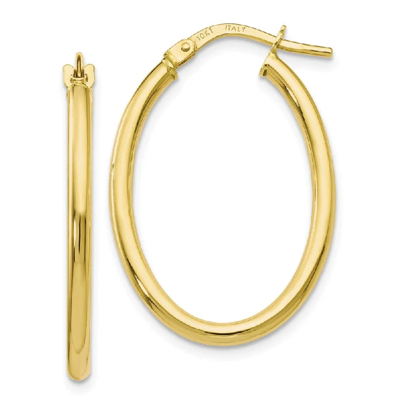 Geometric Hoop Earrings-2mm Classic Oval Hoop Earrings in 10k Yellow Gold, 26mm (1 Inch)