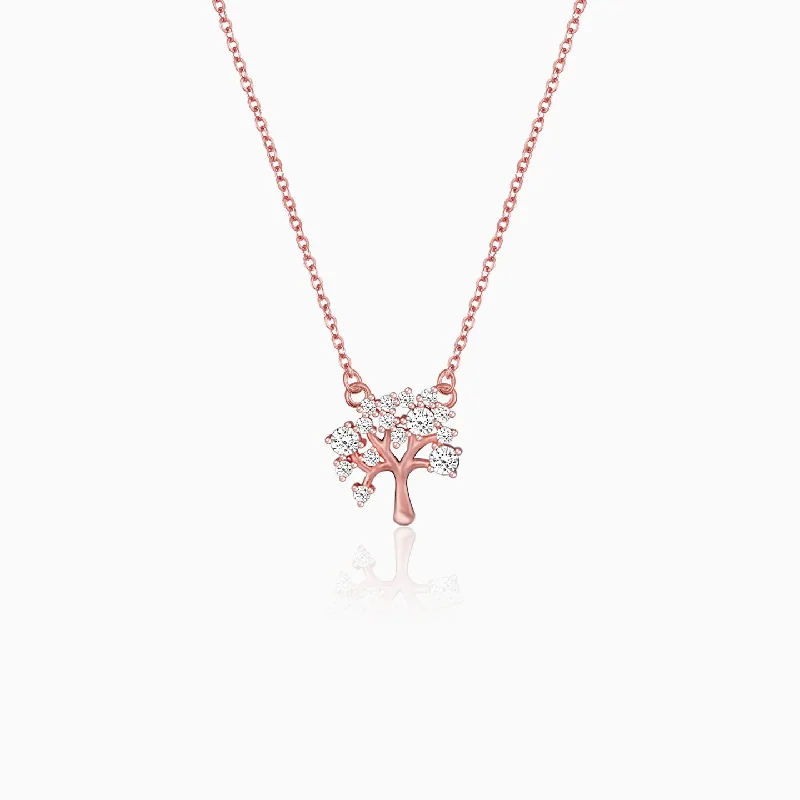 Simple Diamond Pendant Necklace-Rose Gold Tree of Life Necklace