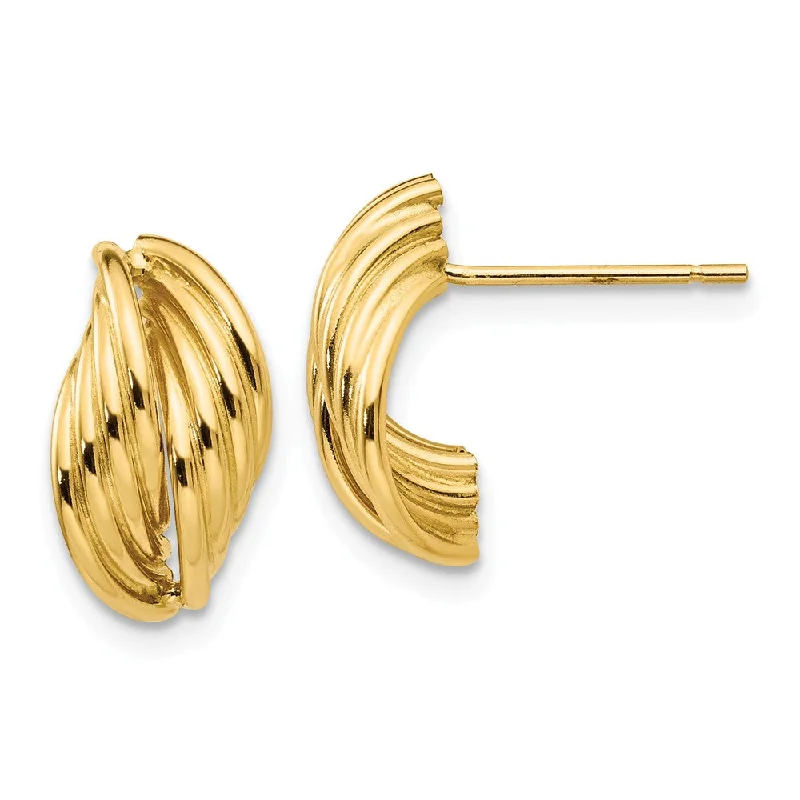 Heart Shaped Earrings-Polished Ridged Post Earrings in 14k Yellow Gold