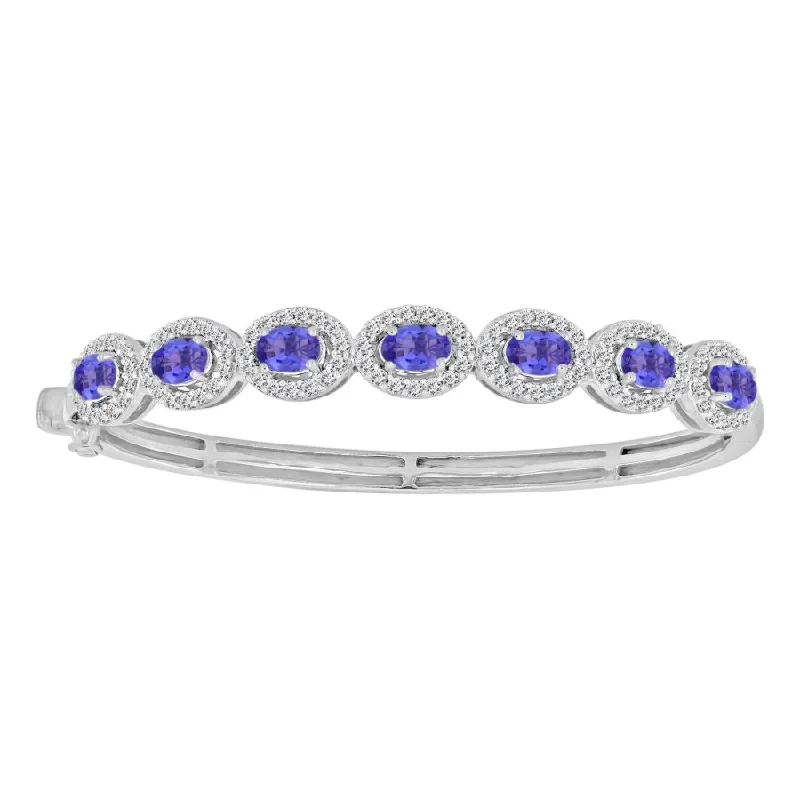 Custom Gemstone Bangles-LADIES BANGLE 4.60CT ROUND/OVAL DIAMOND 14K WHITE GOLD (CENTER STONE 3.15 CT OVAL DIAMOND)