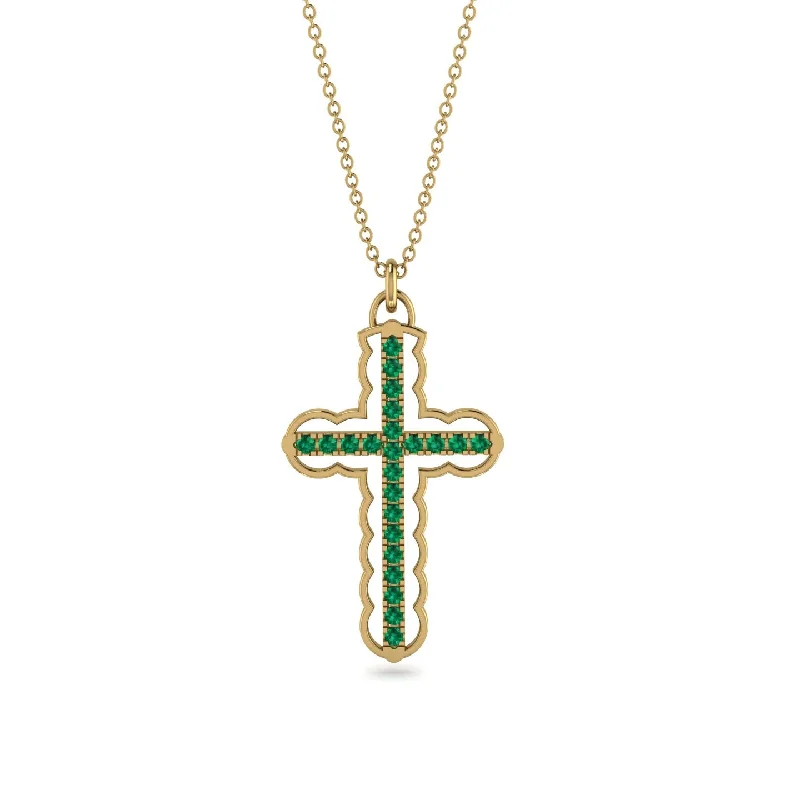 Bohemian Layered Necklace-Emerald Cross Inside Cross Necklace - Raphael No. 4