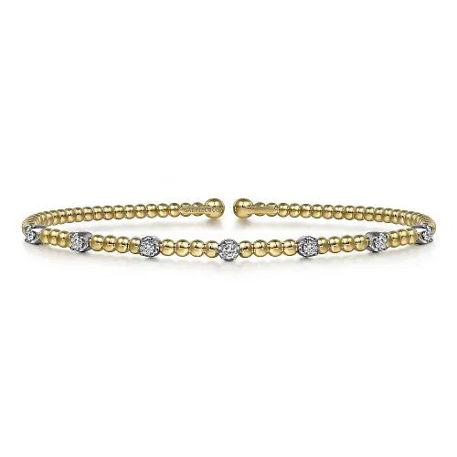 Silver Bangle with Engraving-14K White-Yellow Gold Bujukan Diamond Stations Bangle