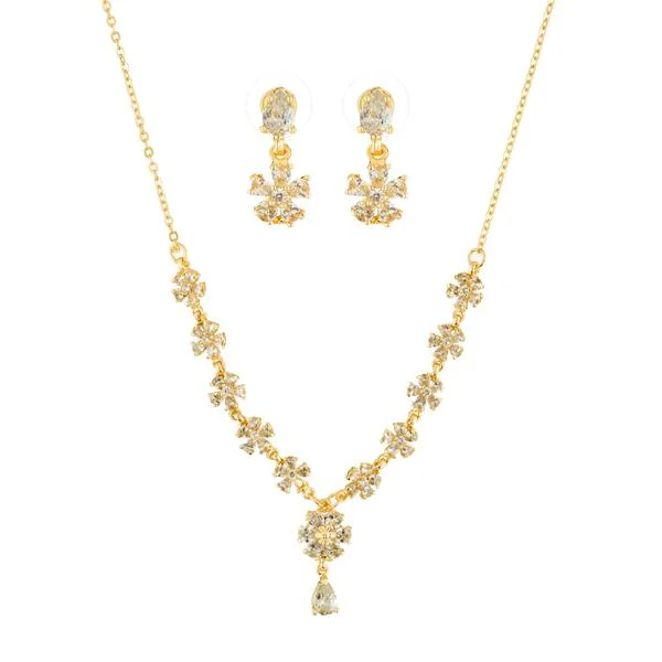 Bridal Wedding Necklace-Suhagan Gold Plated AD Stone Necklace Set - FBE0029