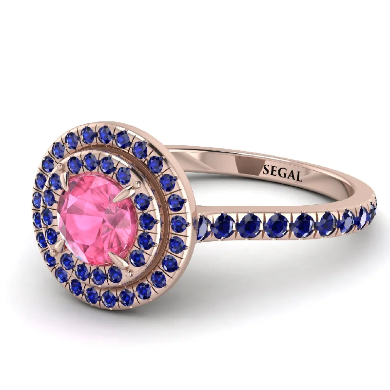 Double Halo Pink Moissanite Ring - Zoey No. 814