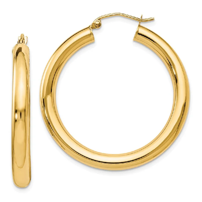 Luxury Gold Earrings-4mm x 34mm (1 5/16 Inch) 14k Yellow Gold Classic Round Hoop Earrings