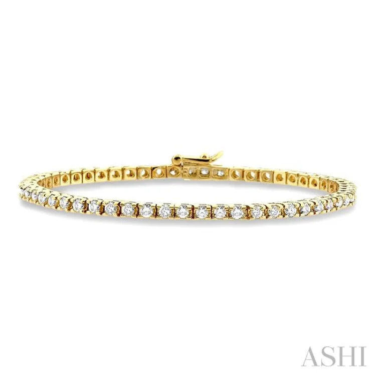 Vintage Gold Bracelets-3 Ctw Square Shape Round Cut Diamond Tennis Bracelet in 14K Yellow Gold