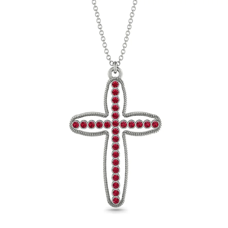 Choker Necklace for Women-Minimalist Cross Inside Cross Ruby Necklace - Mateo No. 12