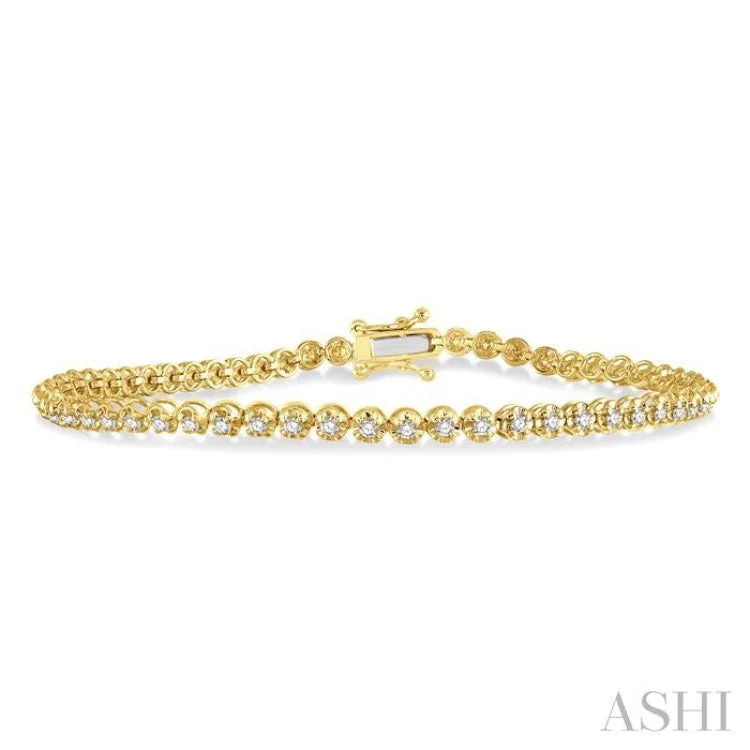 Tennis Bracelets with Rubies-1 Ctw Round Cut Diamond Illusion Bracelet in 10K Yellow Gold