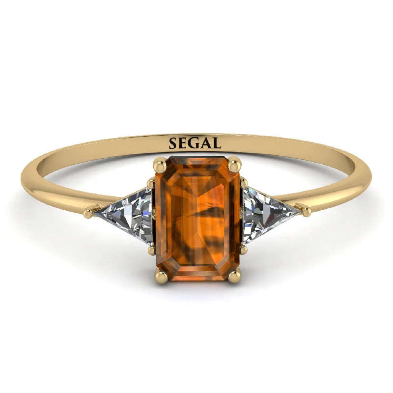 Emerald Cut Brown Diamond With Triangles Ring - Remi No. 1101