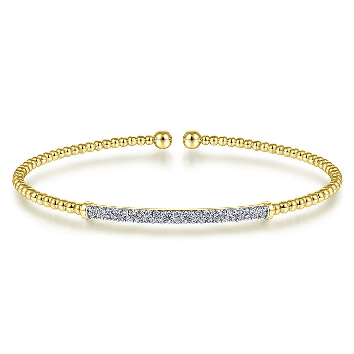 Traditional Wedding Bangles-14K Yellow Gold Bujukan Diamond Bar Split Bangle