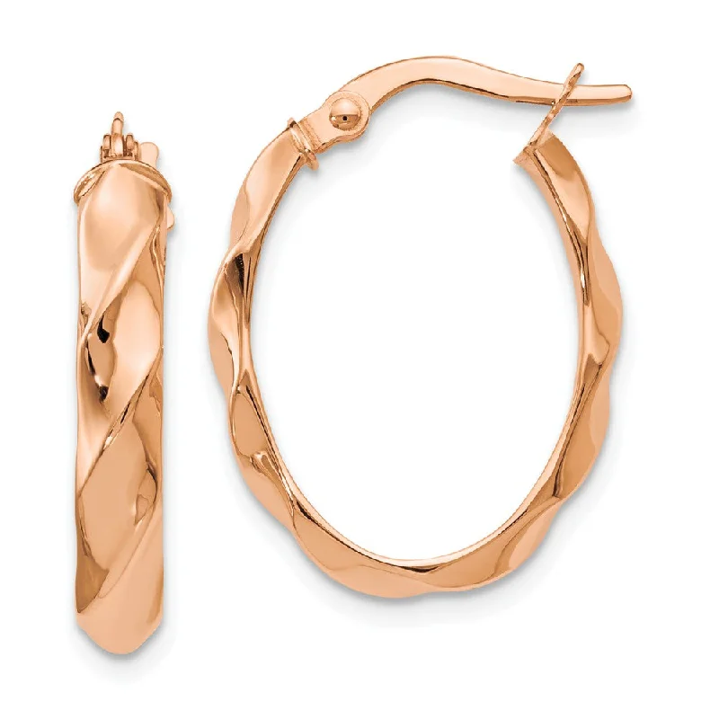 Party Statement Earrings-4mm Twisted Oval Hoop Earrings in 14k Rose Gold, 22mm (7/8 Inch)