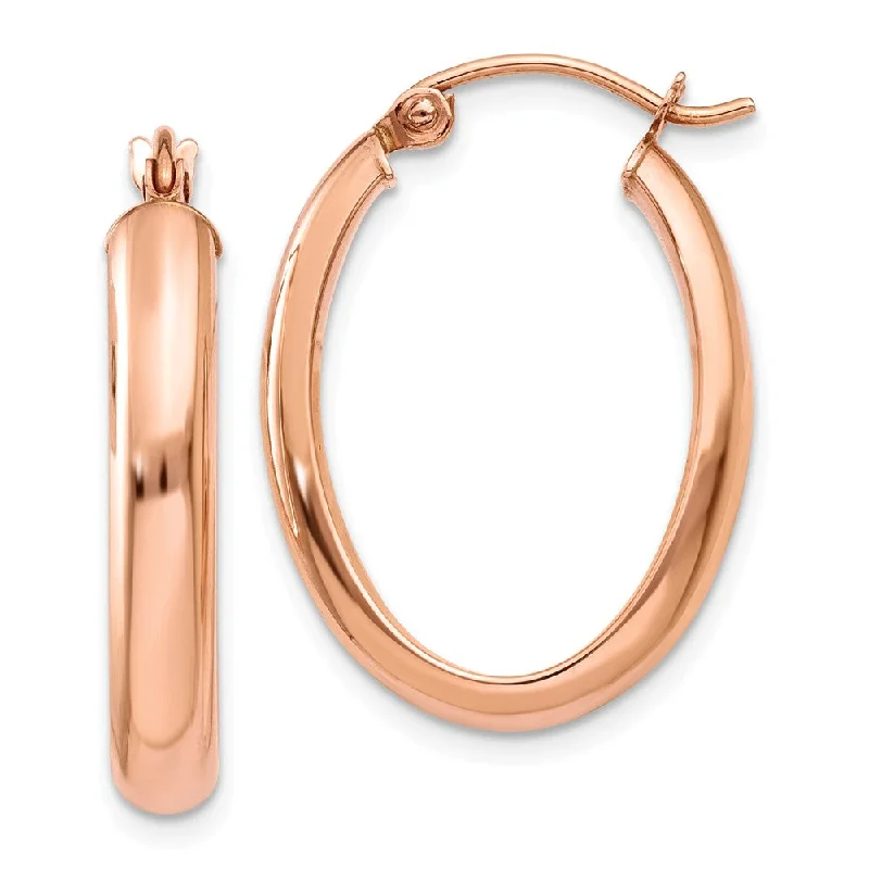 Edgy Silver Earrings-3.75mm x 26mm Polished 14k Rose Gold Domed Oval Tube Hoop Earrings