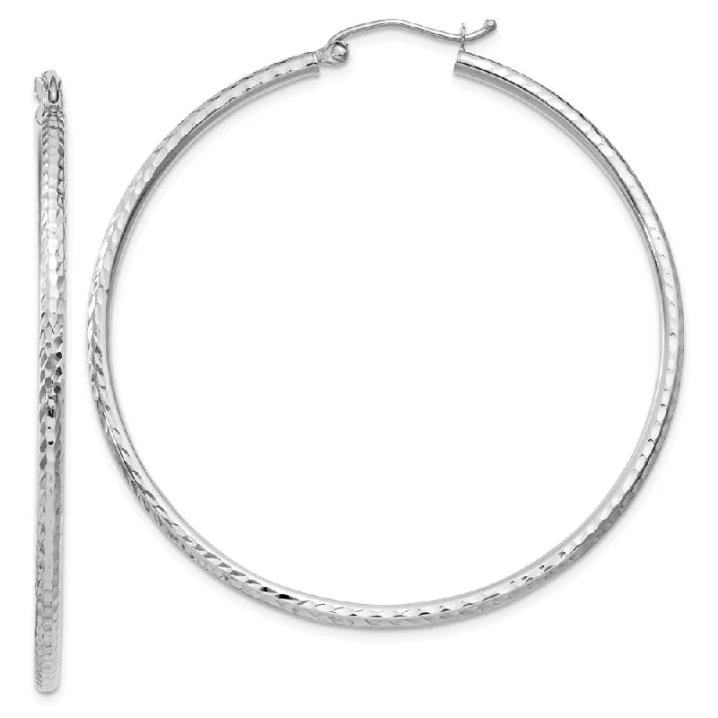 Statement Jewelry Earrings-2mm, 14k White Gold Diamond-cut Hoops, 50mm (1 7/8 Inch)