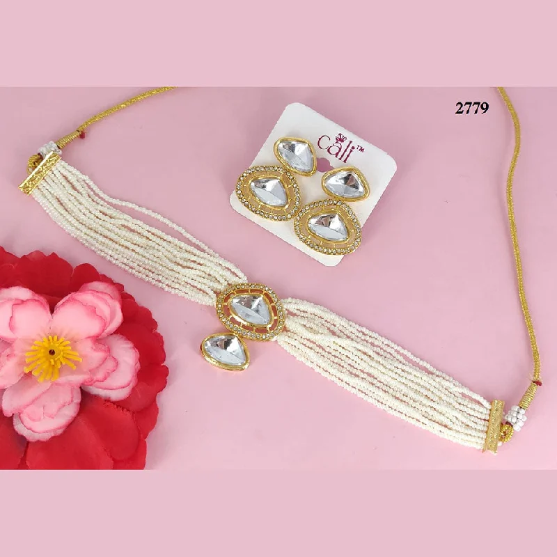 Flower Necklace for Women-Corbeda Fashion Gold Plated Crystal Stone Choker Necklace Set