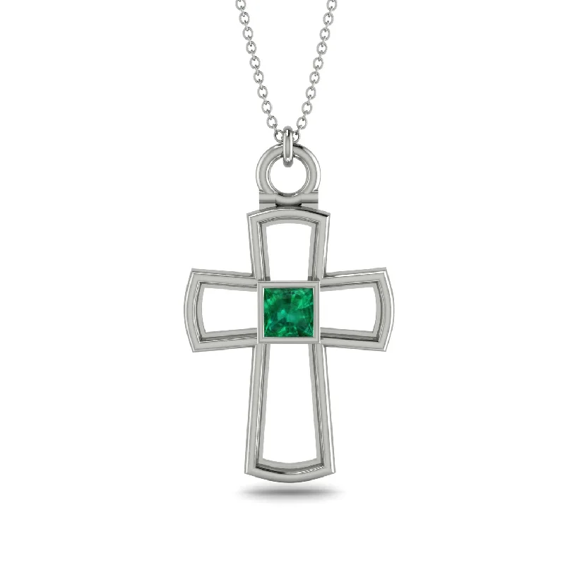 Celebrity Style Necklace-Minimalist Empty Emerald Cross Necklace - Cameron No. 6