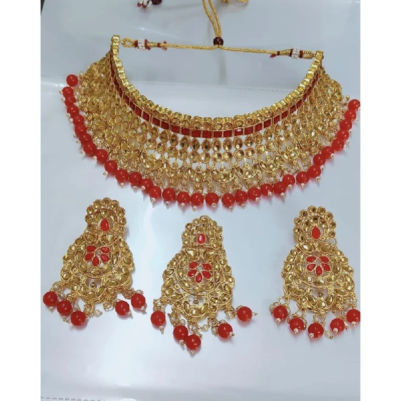 Elegant Silver Necklace-Akruti Collection Gold Plated Crystal Stone Necklace Set