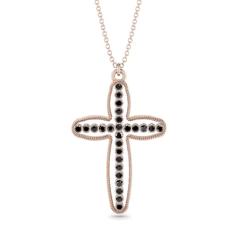 Heart Shaped Gold Necklace-Minimalist Cross Inside Cross Black Diamond Necklace - Mateo No. 8