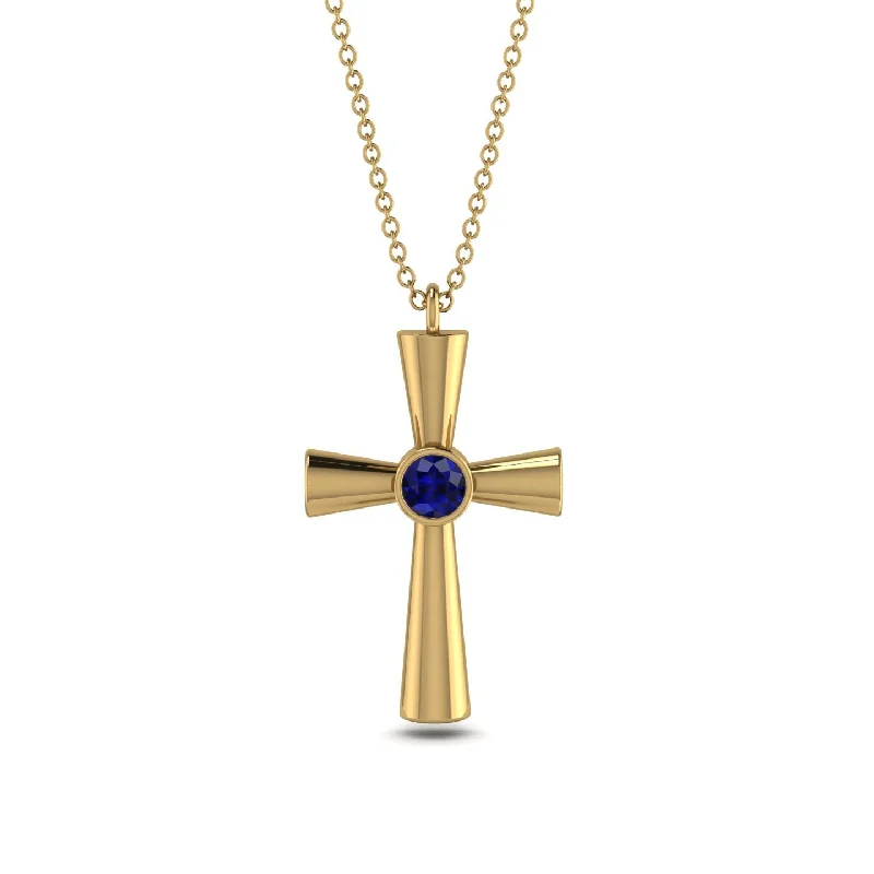 Vintage Gold Necklace-Minimalist Sapphire Cross Necklace - Philip No. 13