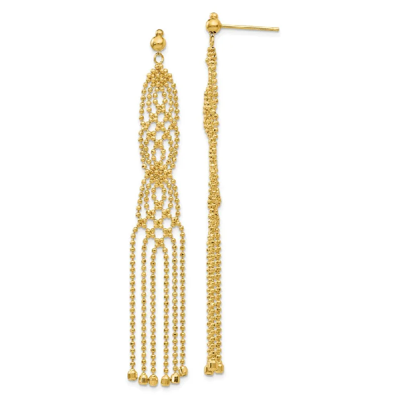 Small Gold Earrings-Beaded Fringe Chandelier Post Earrings in 14k Yellow Gold