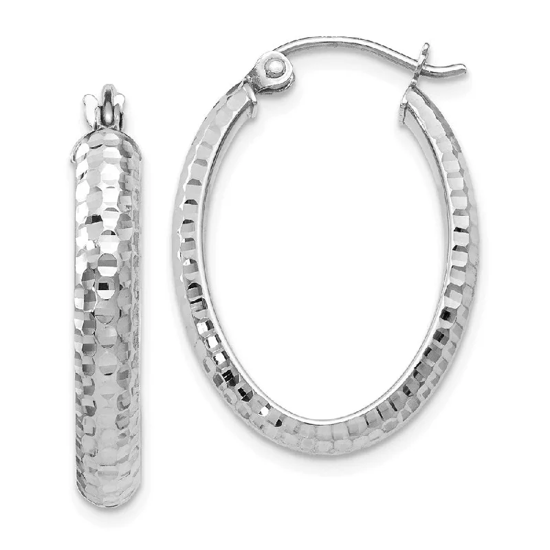 Ethnic Earrings-3.5mm 10k White Gold Diamond Cut Oval Hoop Earrings, 22mm (7/8 Inch)