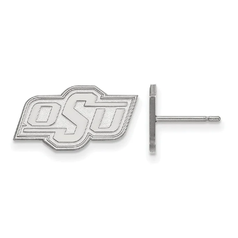 Double Drop Earrings-14k White Gold Oklahoma State University XS (Tiny) Post Earrings