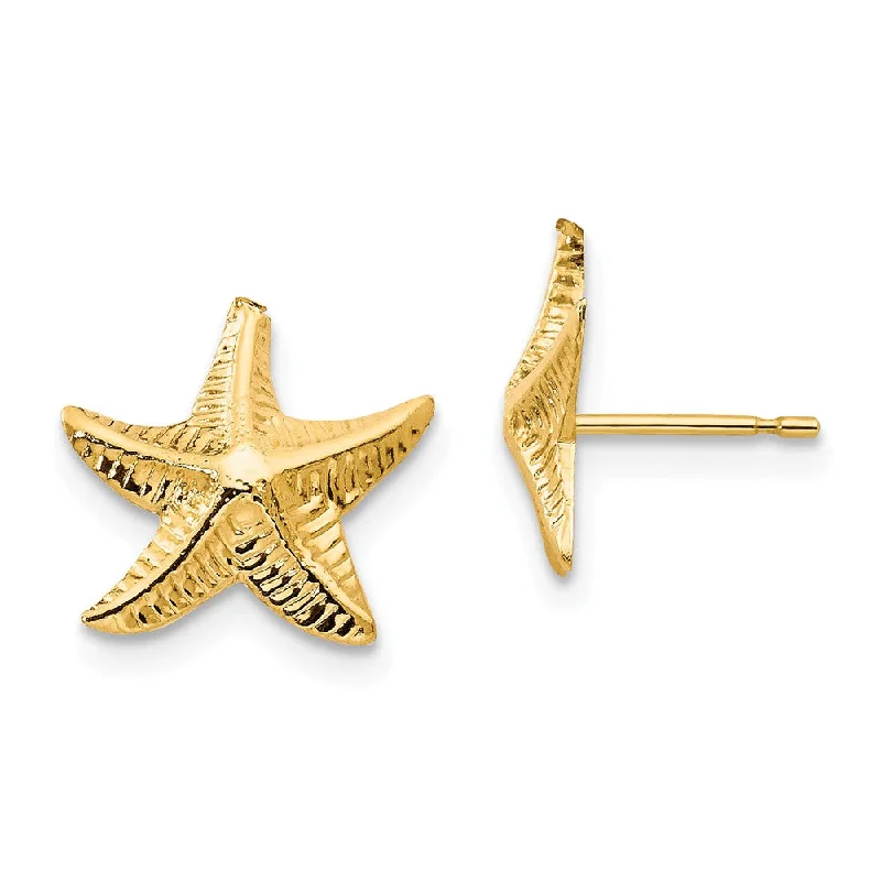 Statement Jewelry Earrings-14k Yellow Gold 11mm Textured Starfish Post Earrings