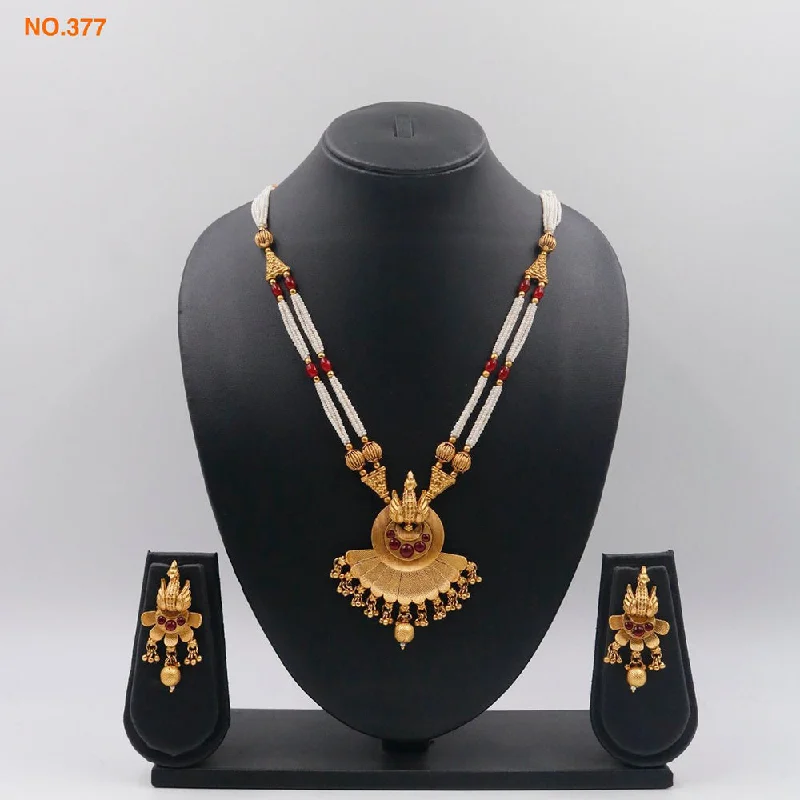 Classic Pearl Necklace-The Jangid Arts Gold Plated Pota Stone Necklace Set