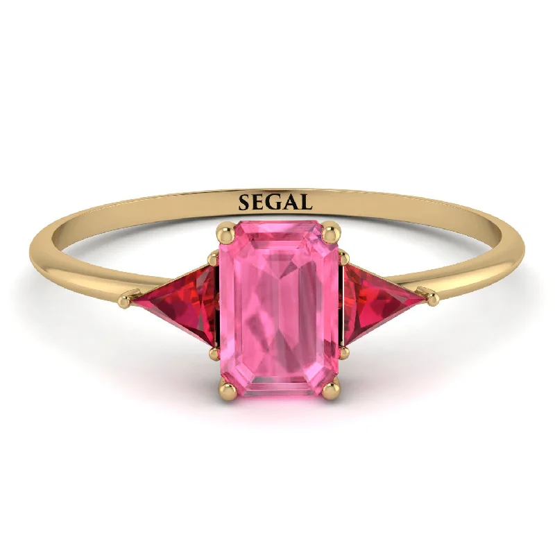 Emerald Cut Pink Moissanite With Triangles Ring - Remi No. 810