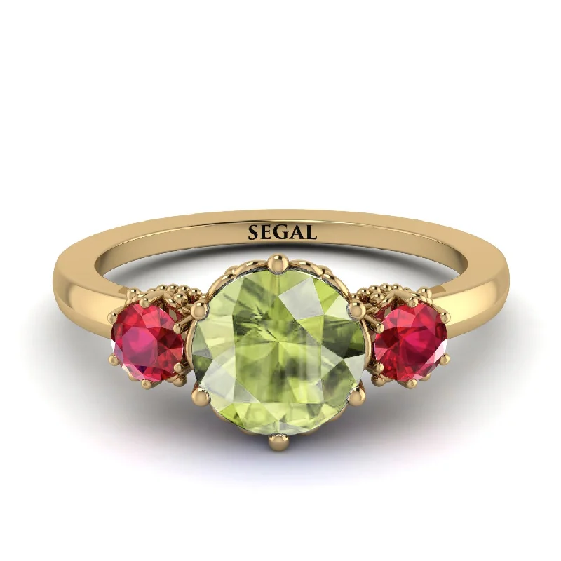 Classic 3 Stone Peridot Engagement Ring - Sofia No. 710