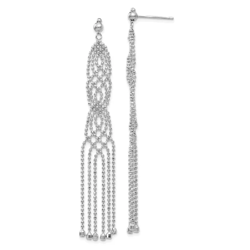 Elegant Leaf Earrings-Beaded Fringe Chandelier Post Earrings in 14k White Gold