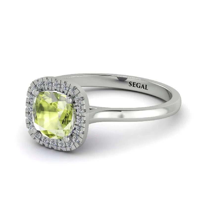 Vintage Classic Halo Cushion Peridot Ring - Skylar No. 703