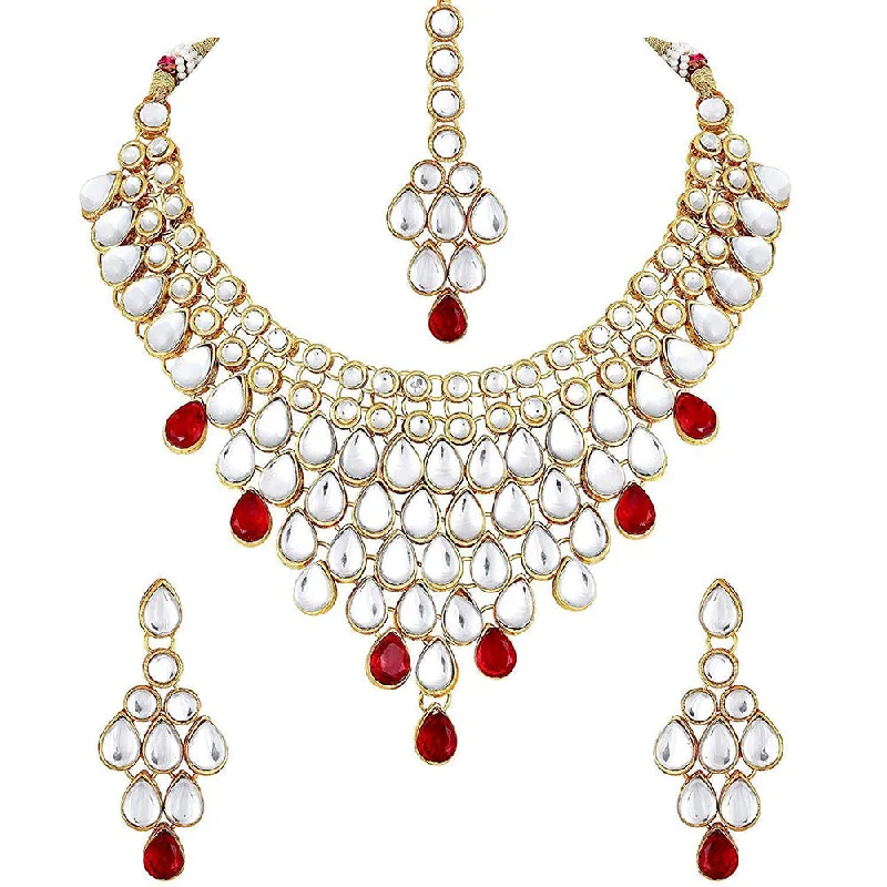 Gemstone Pendant for Necklace-Etnico Traditional Gold Plated Stone Studded Bridal Choker Necklace Set Earrings & Maang Tikka For Women (IJ332R)