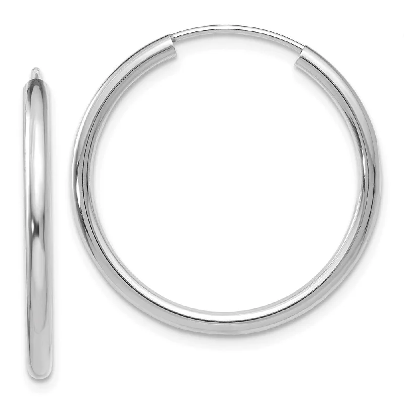 Dainty Silver Earrings-2mm x 26mm 14k White Gold Polished Round Endless Hoop Earrings