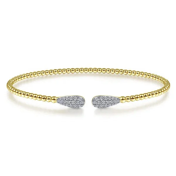 Bridal Bangle Set with Pearls-14K Yellow Gold Bujukan Diamond Teardrops Bangle