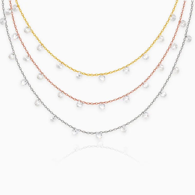 Elegant Gold Necklace-Multi-Tone Triple Layered Queens Necklace