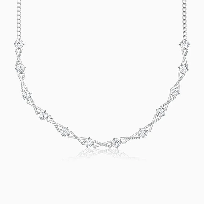 Elegant Diamond Necklace-Silver Zircon Excess Necklace