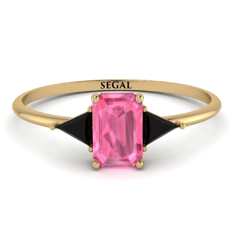 Emerald Cut Pink Moissanite With Triangles Ring - Remi No. 807