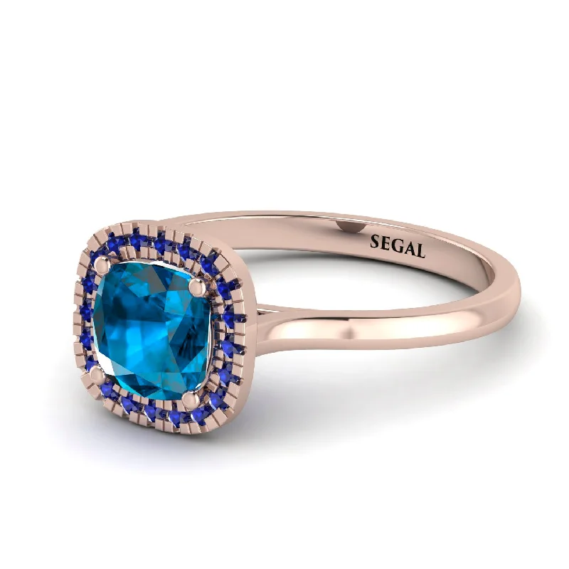 Vintage Classic Halo Cushion Blue Topaz Ring - Skylar No. 514