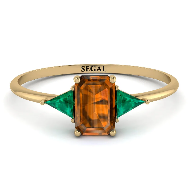 Emerald Cut Brown Diamond With Triangles Ring - Remi No. 1104