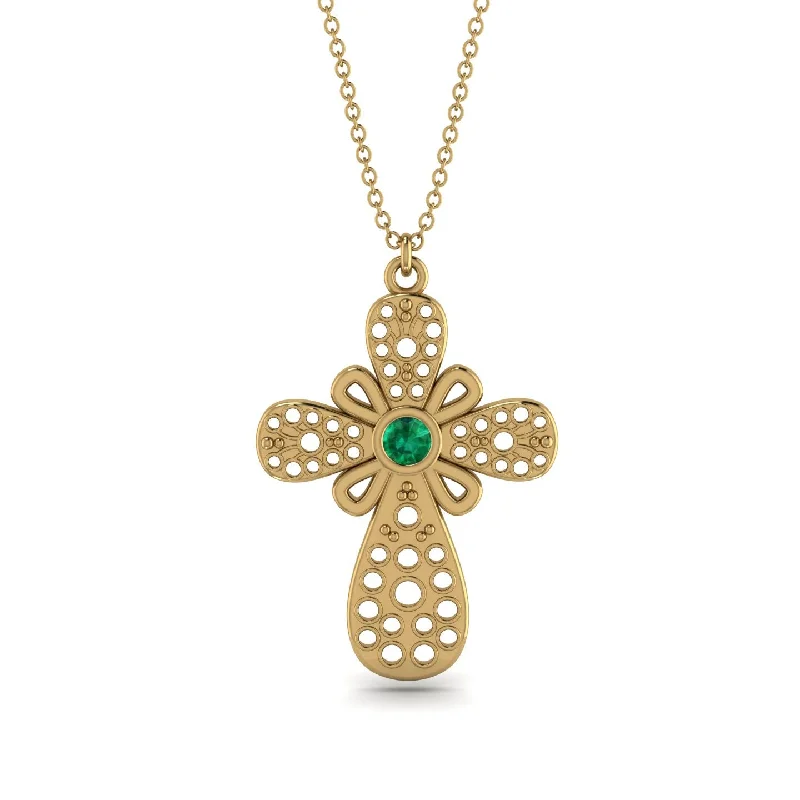 Gemstone Cluster Necklace-Unique Glam Emerald Cross Necklace - Leo No. 4