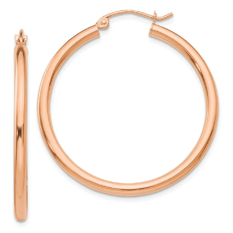 Drop Crystal Earrings-2.5mm, 14k Rose Gold Polished Round Hoop Earrings, 35mm (1 3/8 Inch)