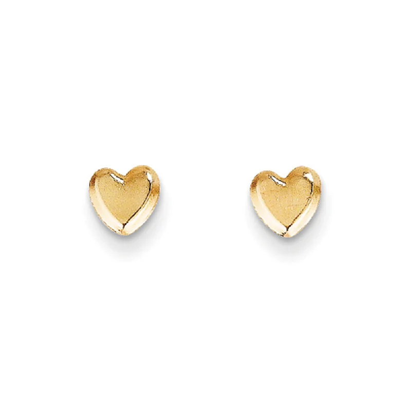 Party Statement Earrings-Kids 5mm Polished Heart Screw Back Post Earrings in 14k Yellow Gold