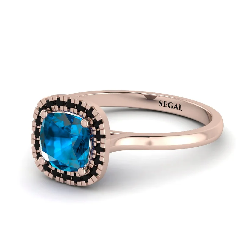 Vintage Classic Halo Cushion Blue Topaz Ring - Skylar No. 508