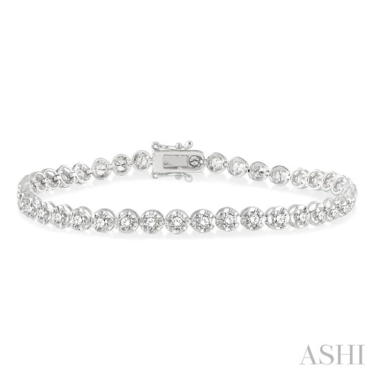 Adjustable Leather Bracelets-3 Ctw Round Cut Diamond Illusion Bracelet in 10K White Gold