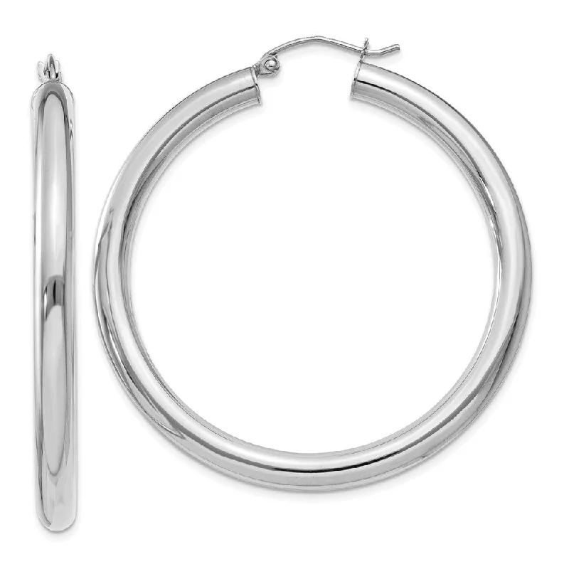 Classic Round Earrings-4mm x 45mm 14k White Gold Classic Round Hoop Earrings