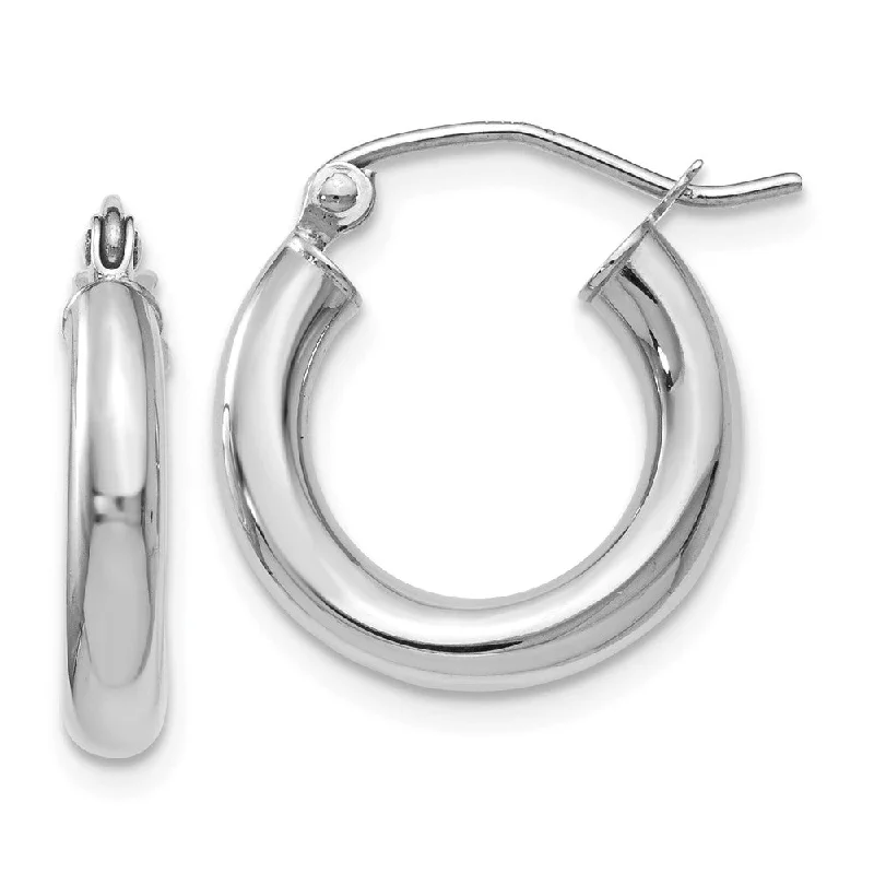 Custom Design Earrings-3mm x 16mm (5/8 Inch) Round Hoop Earrings in 14k White Gold