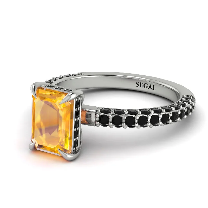 Hidden Halo Emerald Cut Yellow Diamond Engagement Ring - Ximena No. 1009