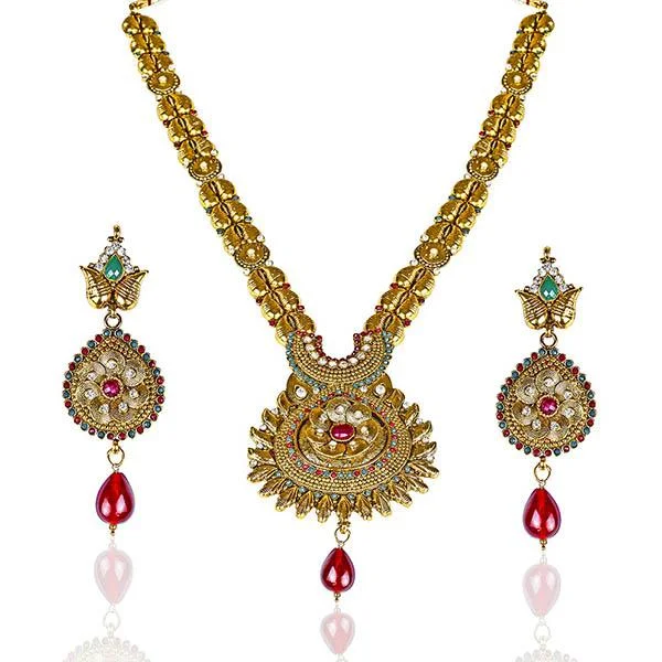 Birthstone Pendant Necklace-Mithya Gold Plated Austrian Stone Necklace Set - 2000124